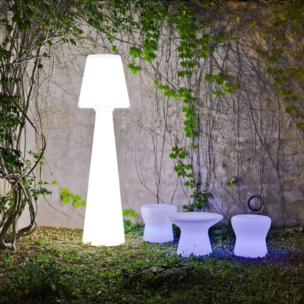 Lola 200 from Newgarden: a stylish, robust floor lamp that enhances both indoor and outdoor spaces with warm, vibrant lighting.