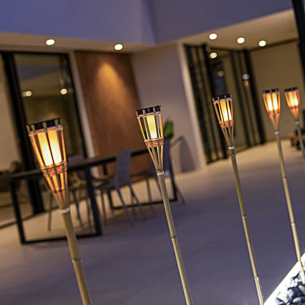 Illuminate your outdoor with Hiama from Newgarden, a solar-powered bamboo spike with a realistic fire effect.