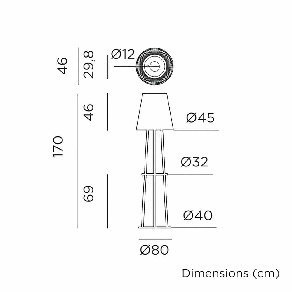 The Okinawa 170 floor lamp: Cable-free, solar-charged, and portable. The ultimate convenience for your indoor and outdoor lighting needs.